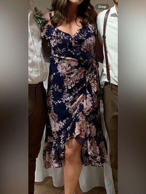 Chelsea28/Nordstrom Navy Floral Ruffle Wrap Midi Dress